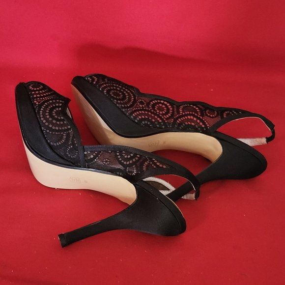 Caparros Black Lace High Heel Open Toe 9B Womens Shoes - Picture 10 of 13